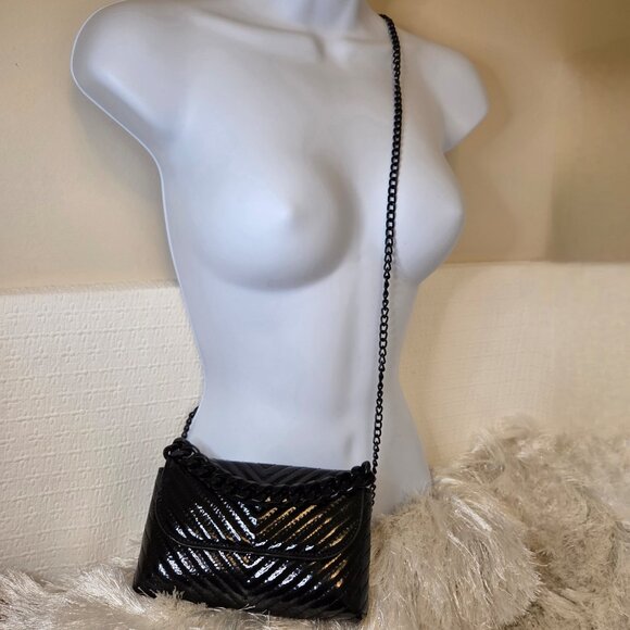 ALDO Mini Black Patent Quilted Crossbody Bag Handbag with Detachable Chain Strap - Picture 7 of 11